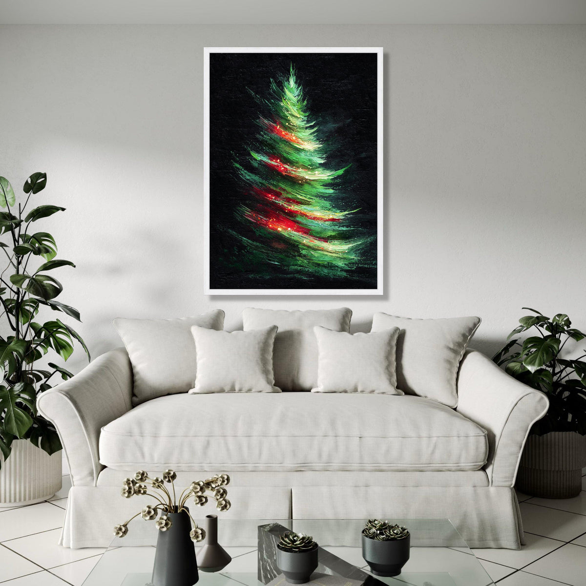 Abstract Christmas Tree Canvas, Holiday Wall Art, Modern Festive Decoration, Vibrant Green Red Tree Painting, Gift Art, Home Decor, Print