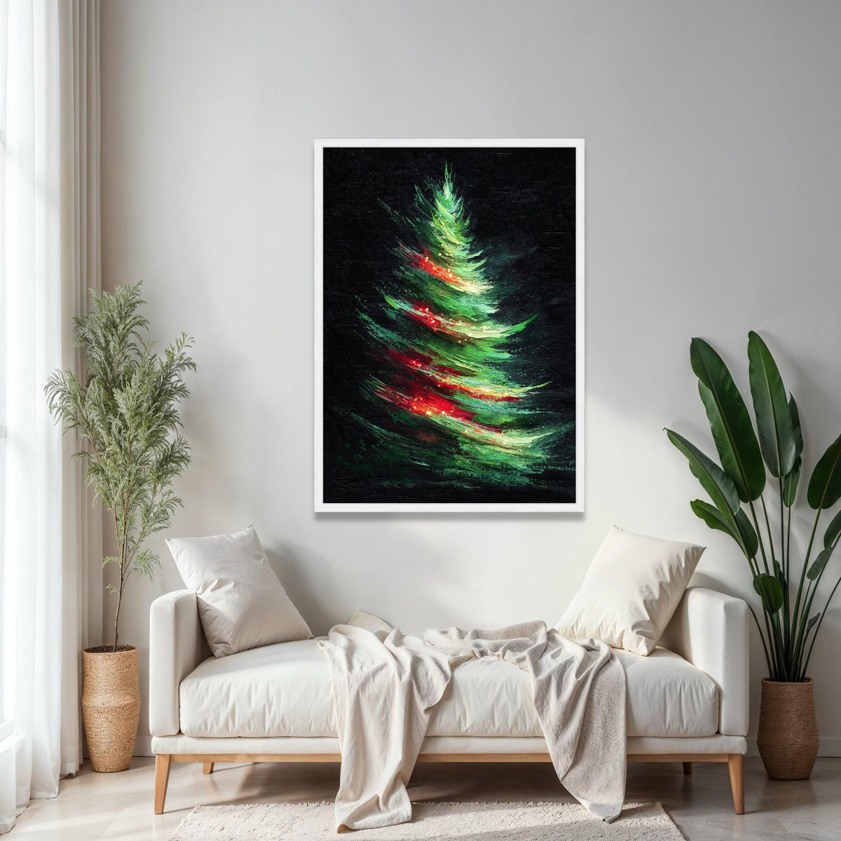 Abstract Christmas Tree Canvas, Holiday Wall Art, Modern Festive Decoration, Vibrant Green Red Tree Painting, Gift Art, Home Decor, Print