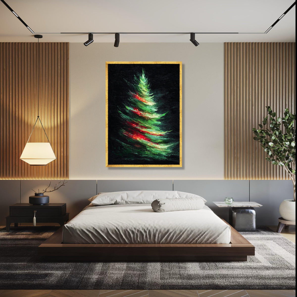 Abstract Christmas Tree Canvas, Holiday Wall Art, Modern Festive Decoration, Vibrant Green Red Tree Painting, Gift Art, Home Decor, Print