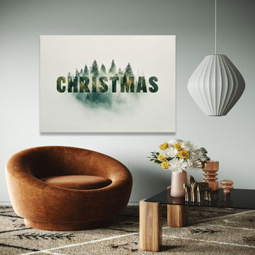 Christmas Forest Double Exposure Canvas, Holiday Word Art, Evergreen Tree Print, Seasonal Wall Decor, Winter Gift Art, Home Decor, Print