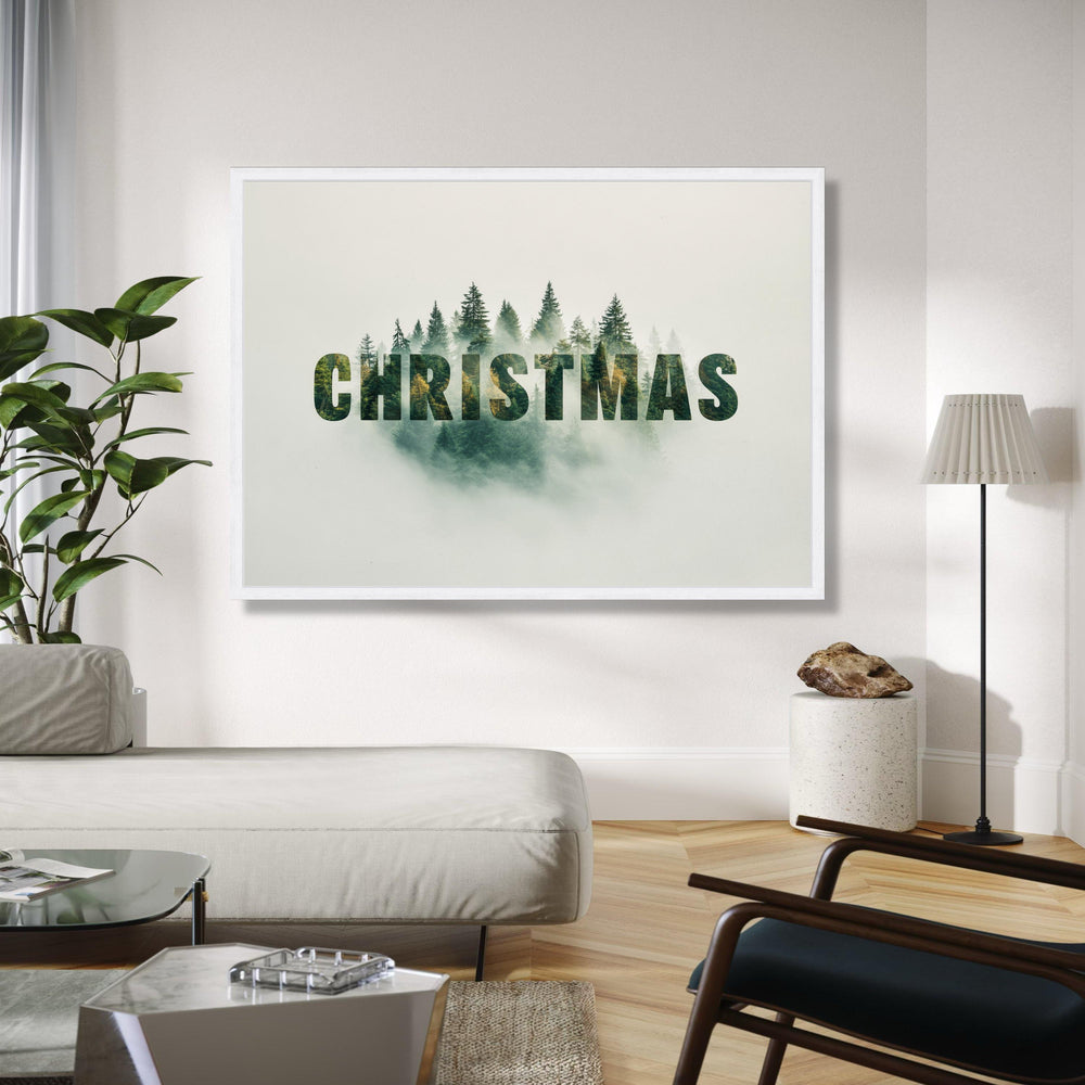 Christmas Forest Double Exposure Canvas, Holiday Word Art, Evergreen Tree Print, Seasonal Wall Decor, Winter Gift Art, Home Decor, Print