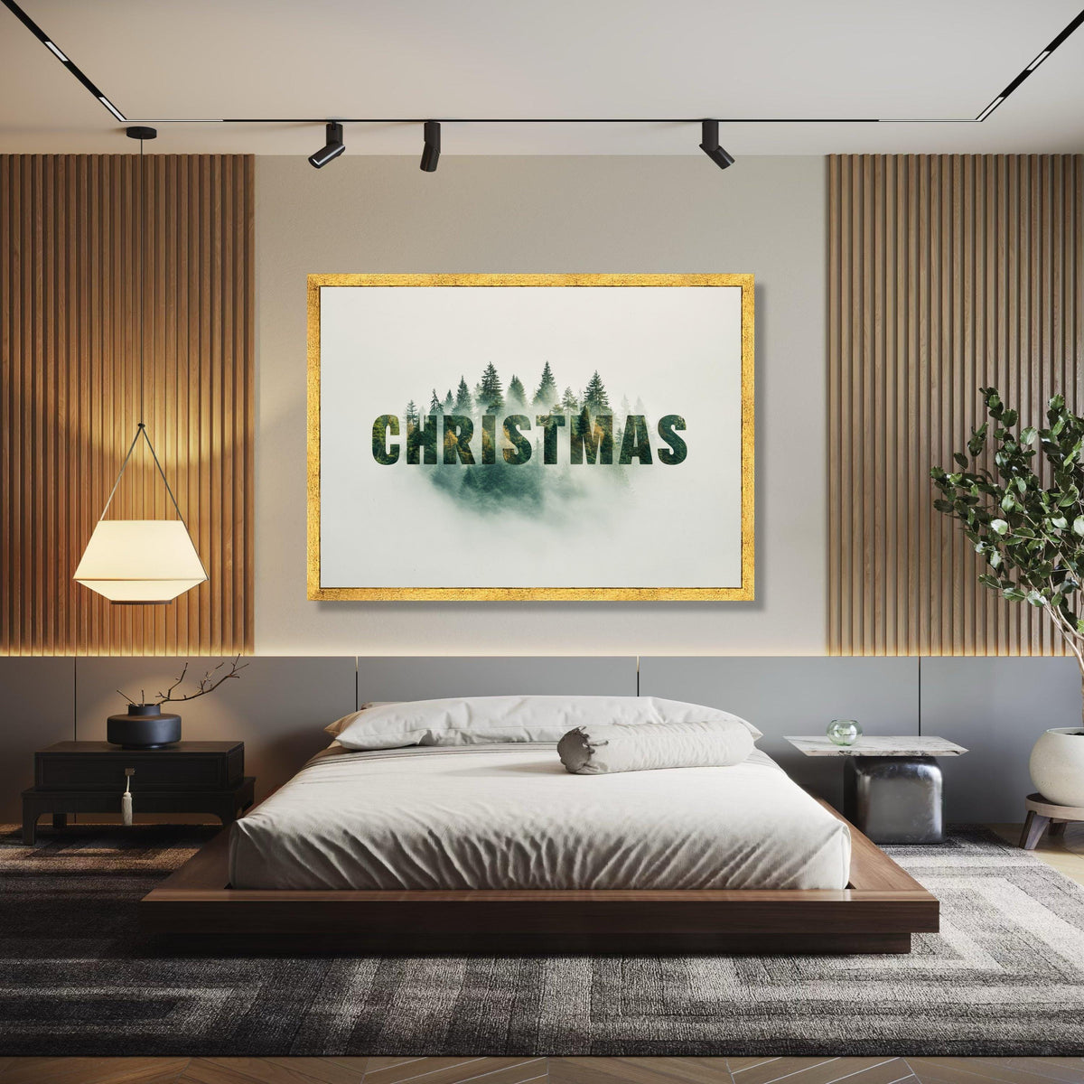 Christmas Forest Double Exposure Canvas, Holiday Word Art, Evergreen Tree Print, Seasonal Wall Decor, Winter Gift Art, Home Decor, Print