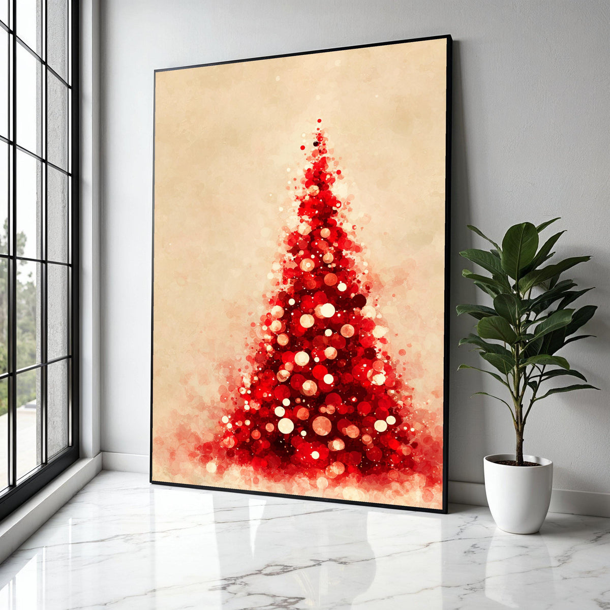 Red Christmas Tree Canvas, Abstract Holiday Wall Art, Festive Home Decor, Modern Seasonal Canvas, Holiday Gift Art, Home Decor, Print