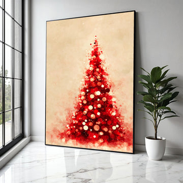 Red Christmas Tree Canvas, Abstract Holiday Wall Art, Festive Home Decor, Modern Seasonal Canvas, Holiday Gift Art, Home Decor, Print