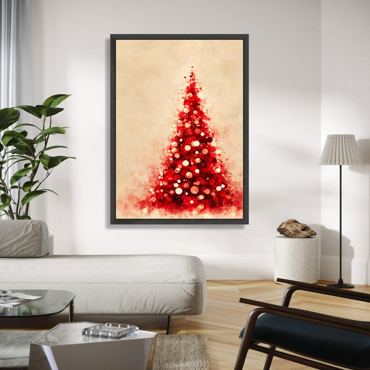 Red Christmas Tree Canvas, Abstract Holiday Wall Art, Festive Home Decor, Modern Seasonal Canvas, Holiday Gift Art, Home Decor, Print