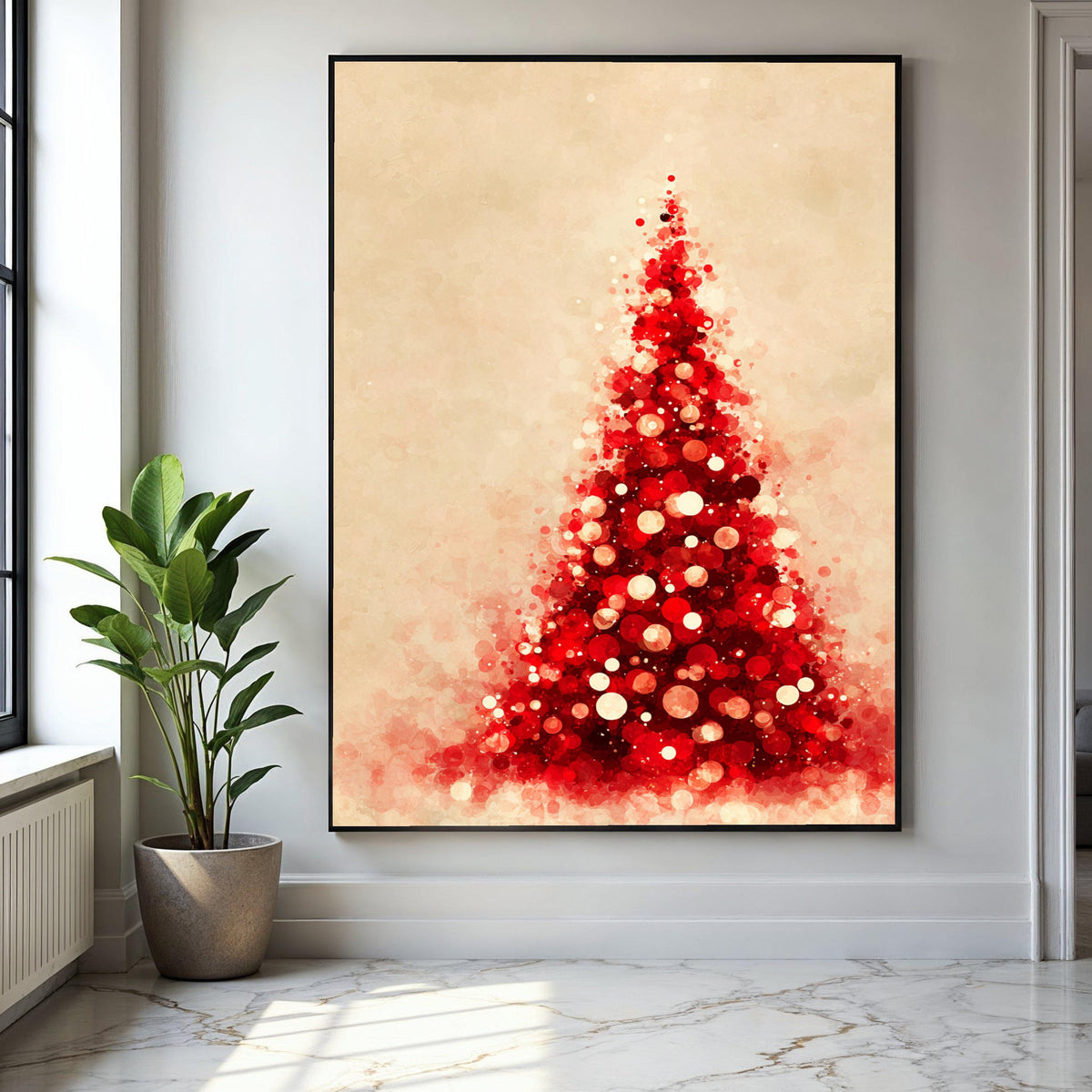 Red Christmas Tree Canvas, Abstract Holiday Wall Art, Festive Home Decor, Modern Seasonal Canvas, Holiday Gift Art, Home Decor, Print