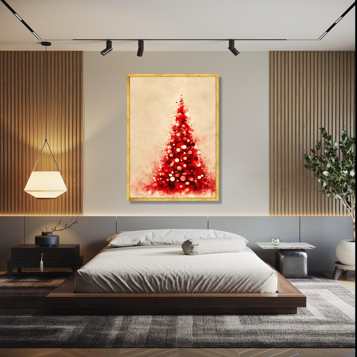 Red Christmas Tree Canvas, Abstract Holiday Wall Art, Festive Home Decor, Modern Seasonal Canvas, Holiday Gift Art, Home Decor, Print