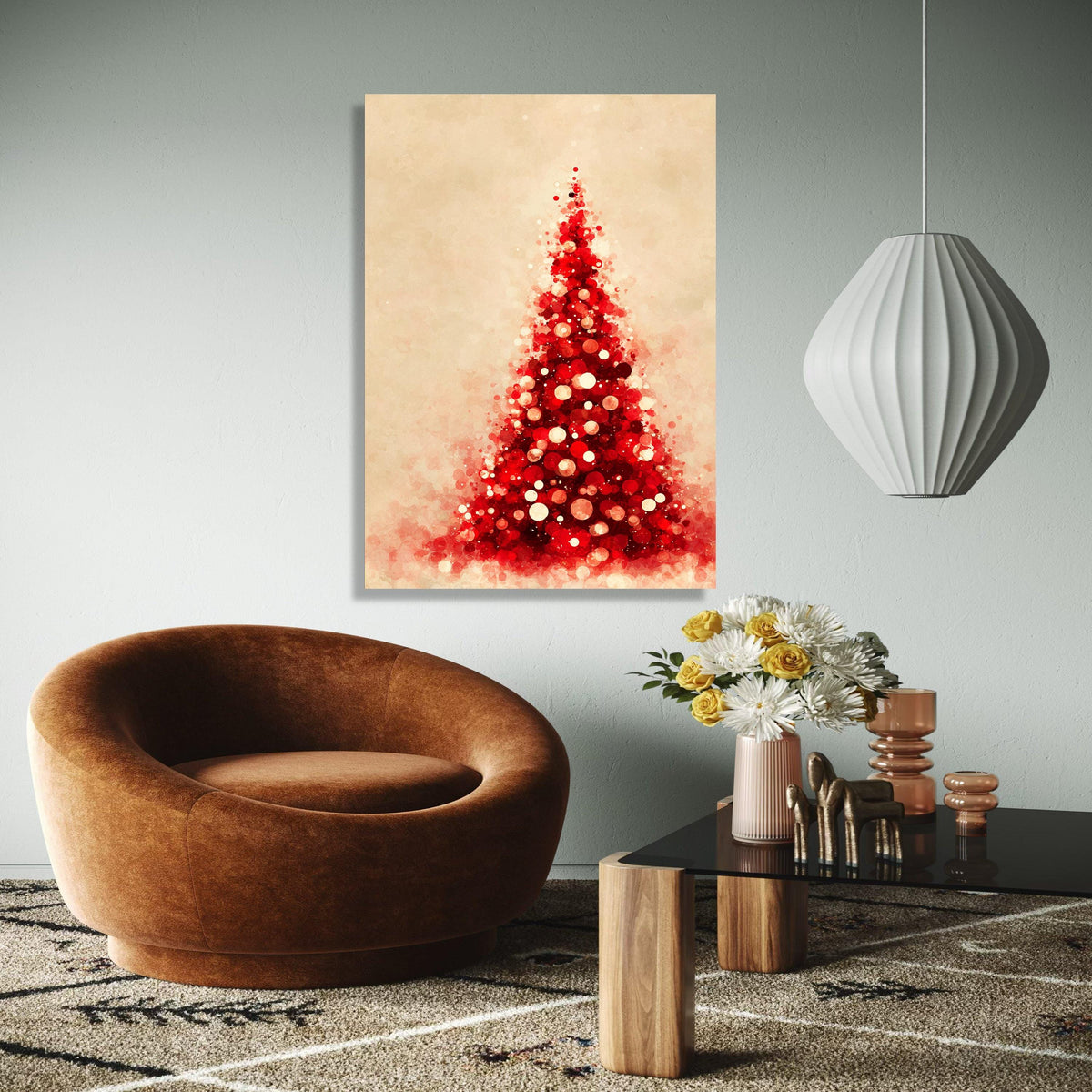 Red Christmas Tree Canvas, Abstract Holiday Wall Art, Festive Home Decor, Modern Seasonal Canvas, Holiday Gift Art, Home Decor, Print