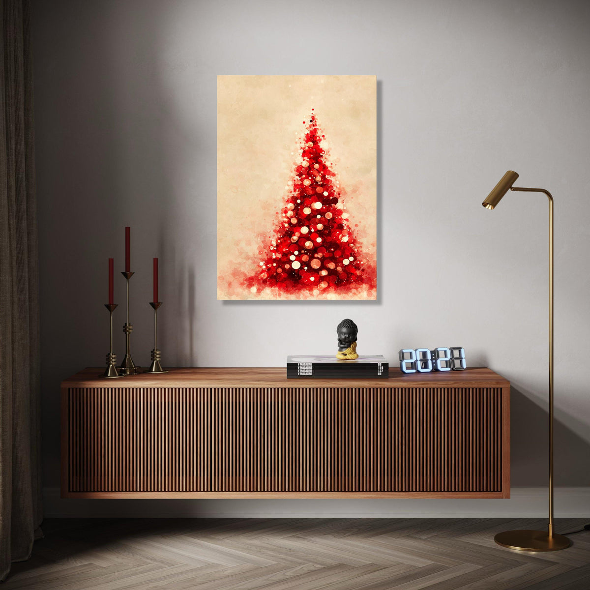 Red Christmas Tree Canvas, Abstract Holiday Wall Art, Festive Home Decor, Modern Seasonal Canvas, Holiday Gift Art, Home Decor, Print