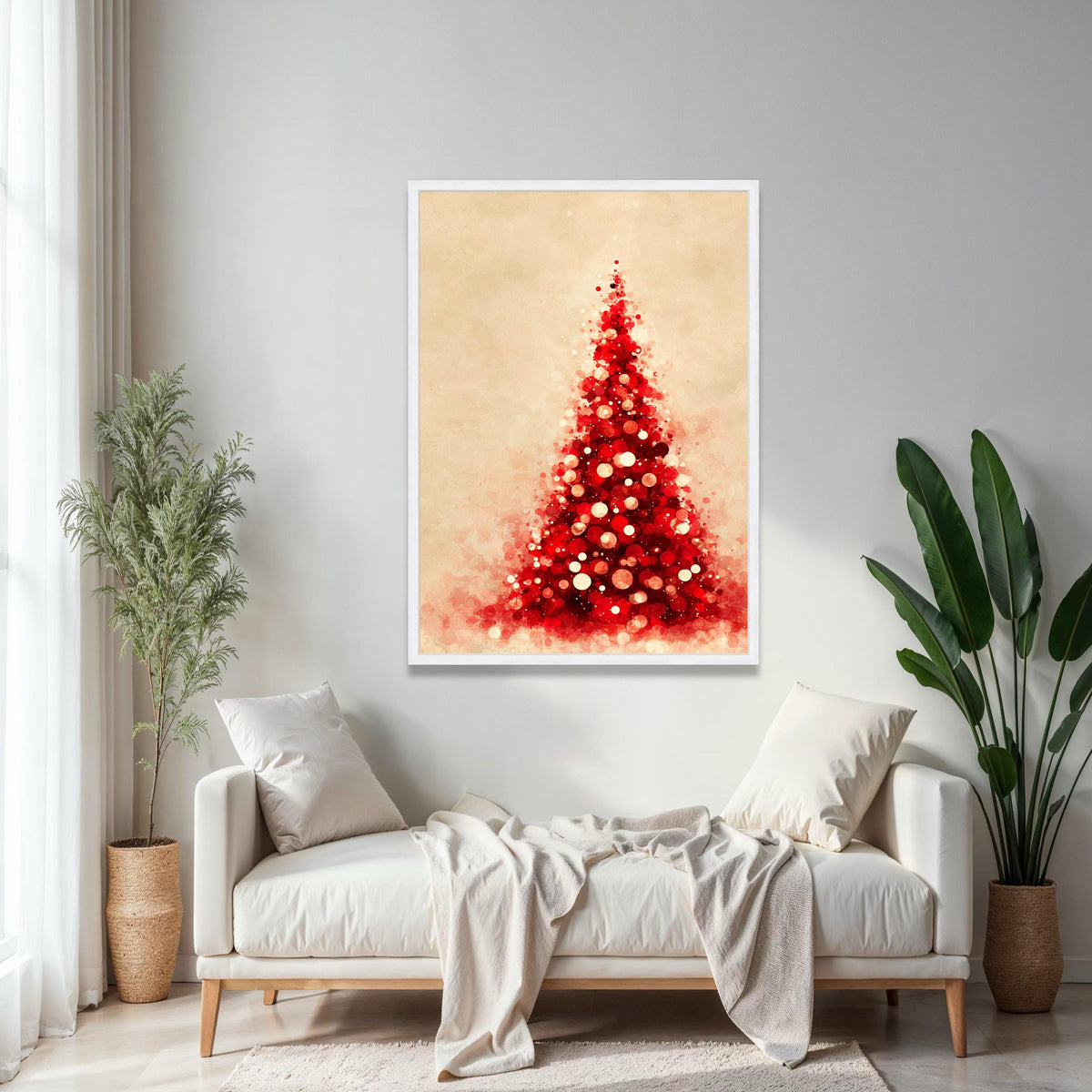 Red Christmas Tree Canvas, Abstract Holiday Wall Art, Festive Home Decor, Modern Seasonal Canvas, Holiday Gift Art, Home Decor, Print