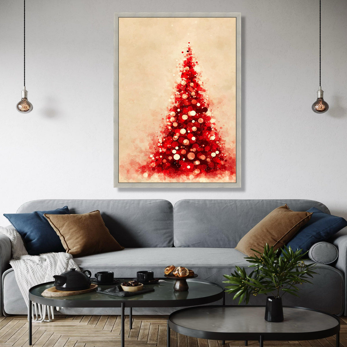 Red Christmas Tree Canvas, Abstract Holiday Wall Art, Festive Home Decor, Modern Seasonal Canvas, Holiday Gift Art, Home Decor, Print