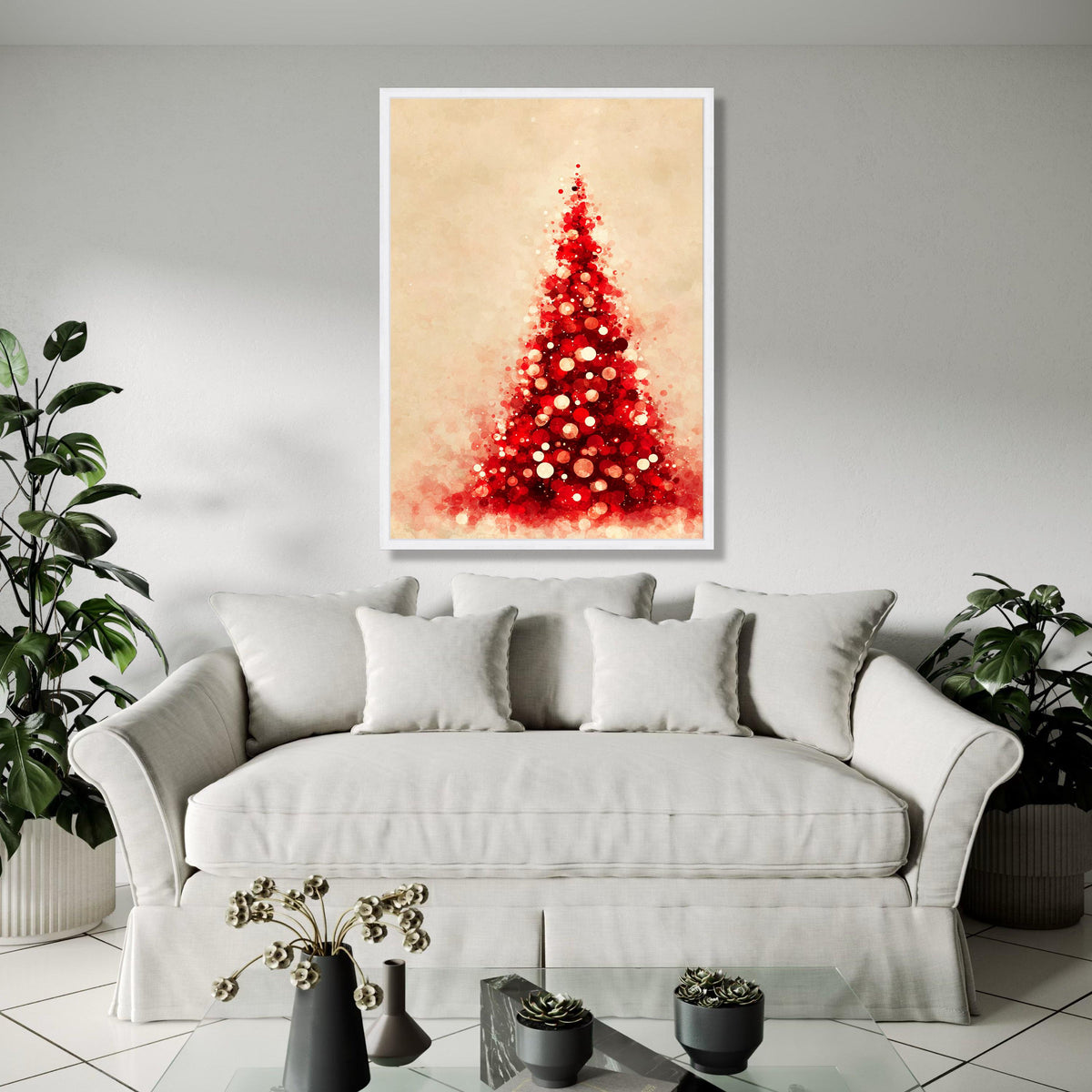Red Christmas Tree Canvas, Abstract Holiday Wall Art, Festive Home Decor, Modern Seasonal Canvas, Holiday Gift Art, Home Decor, Print
