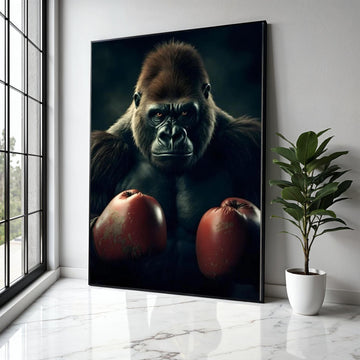 Powerful Gorilla with Boxing Gloves Canvas, Animal Wall Art, Wildlife Canvas Decoration, Bold Jungle Art for Gift Art, Home Decor, Print
