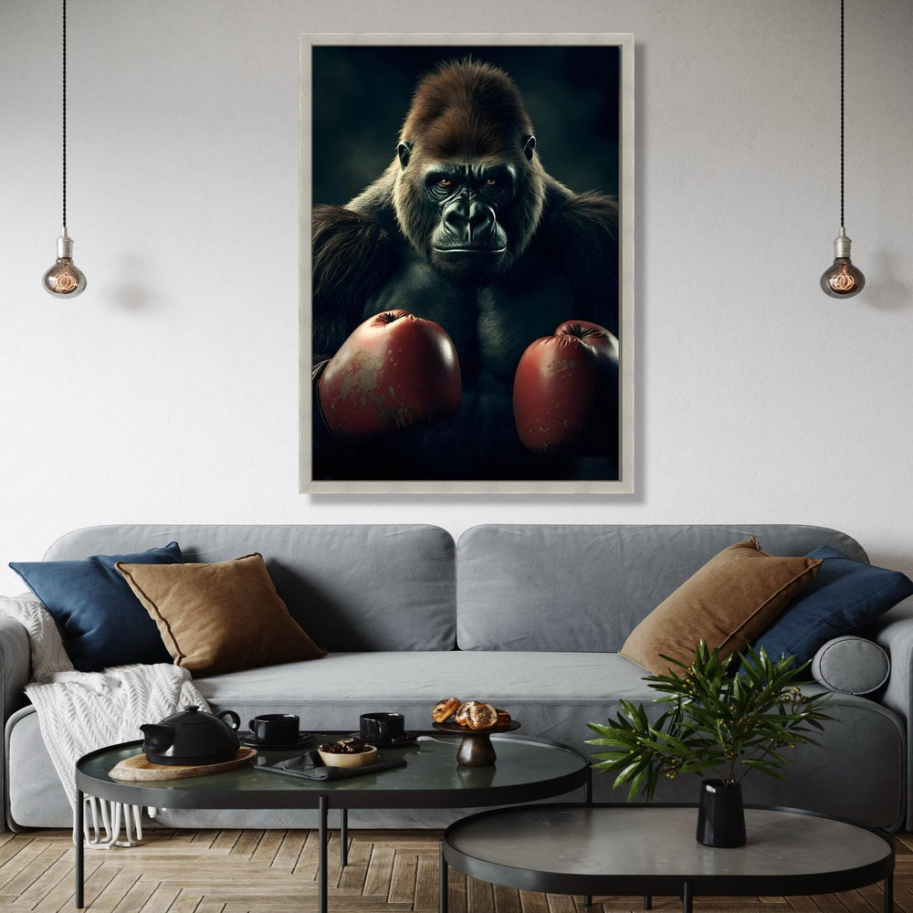 Powerful Gorilla with Boxing Gloves Canvas, Animal Wall Art, Wildlife Canvas Decoration, Bold Jungle Art for Gift Art, Home Decor, Print