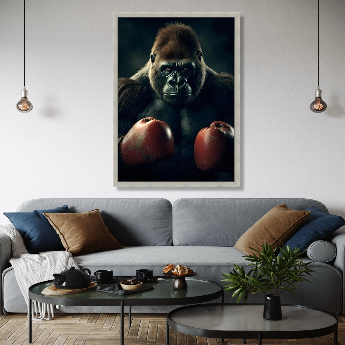 Powerful Gorilla with Boxing Gloves Canvas, Animal Wall Art, Wildlife Canvas Decoration, Bold Jungle Art for Gift Art, Home Decor, Print