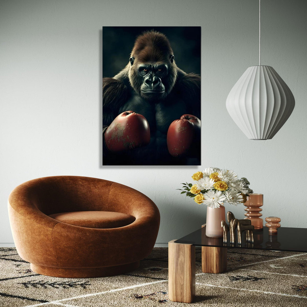 Powerful Gorilla with Boxing Gloves Canvas, Animal Wall Art, Wildlife Canvas Decoration, Bold Jungle Art for Gift Art, Home Decor, Print