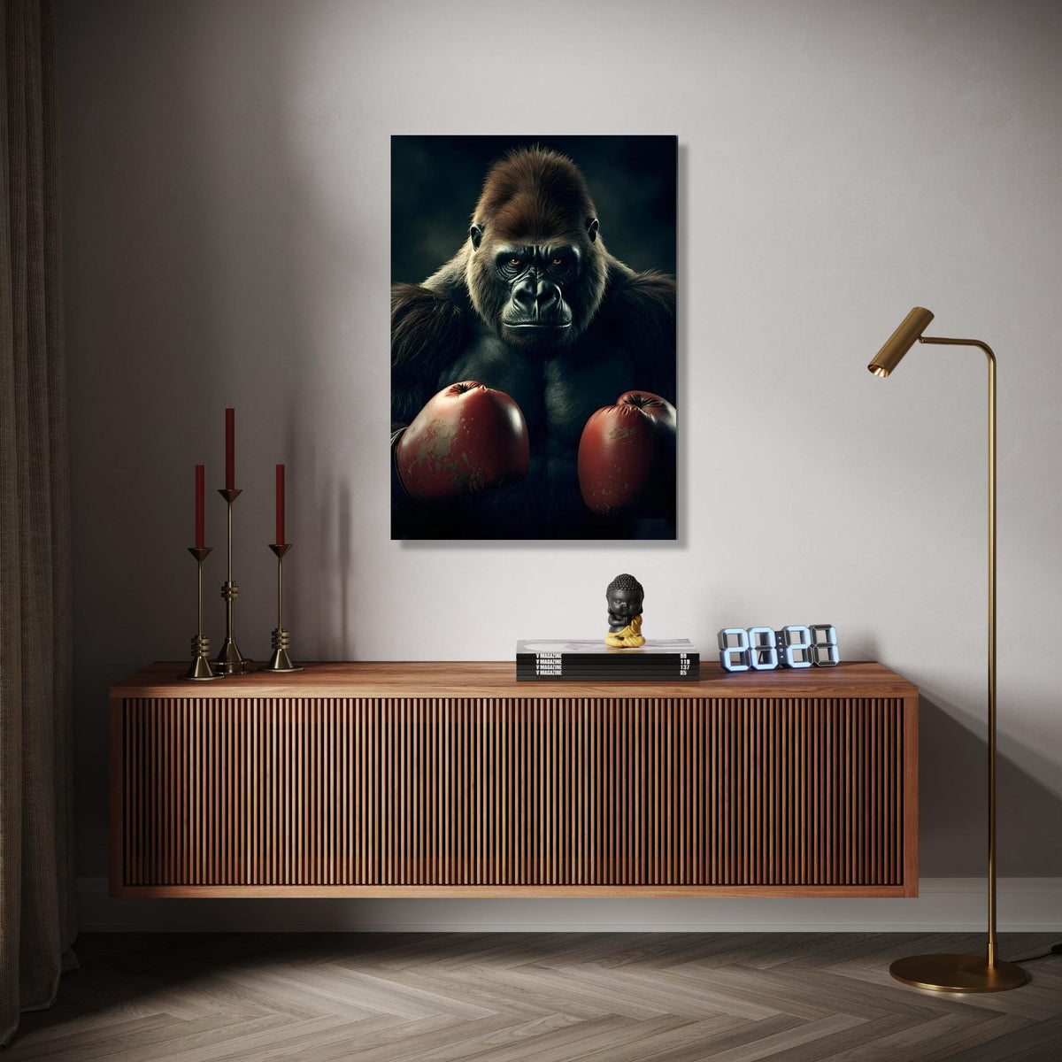 Powerful Gorilla with Boxing Gloves Canvas, Animal Wall Art, Wildlife Canvas Decoration, Bold Jungle Art for Gift Art, Home Decor, Print