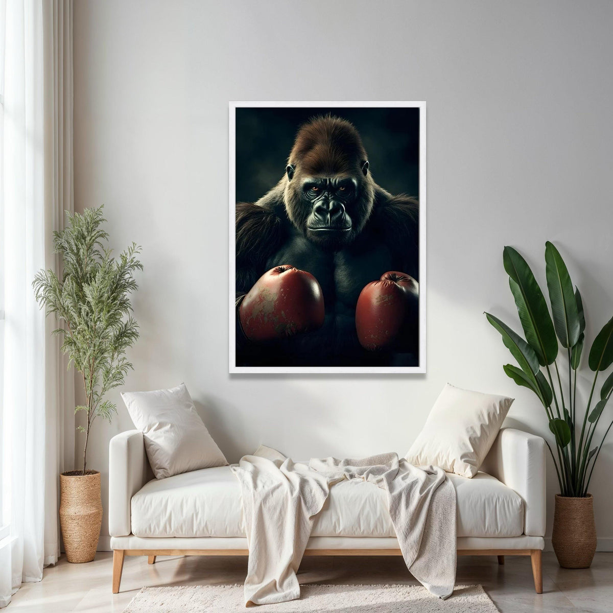 Powerful Gorilla with Boxing Gloves Canvas, Animal Wall Art, Wildlife Canvas Decoration, Bold Jungle Art for Gift Art, Home Decor, Print