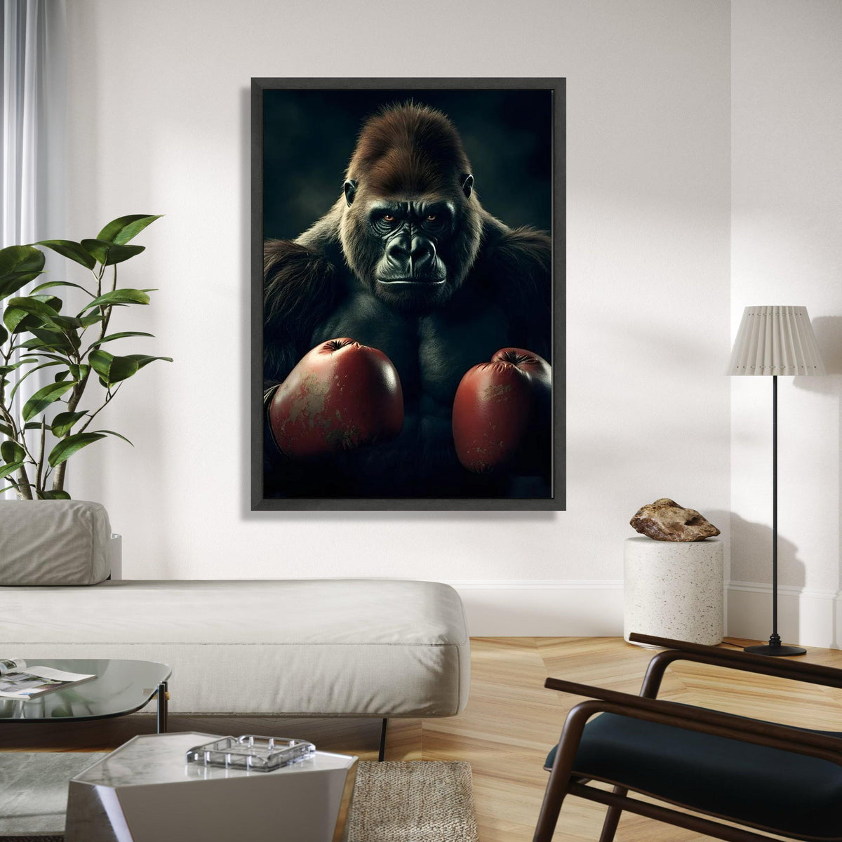 Powerful Gorilla with Boxing Gloves Canvas, Animal Wall Art, Wildlife Canvas Decoration, Bold Jungle Art for Gift Art, Home Decor, Print