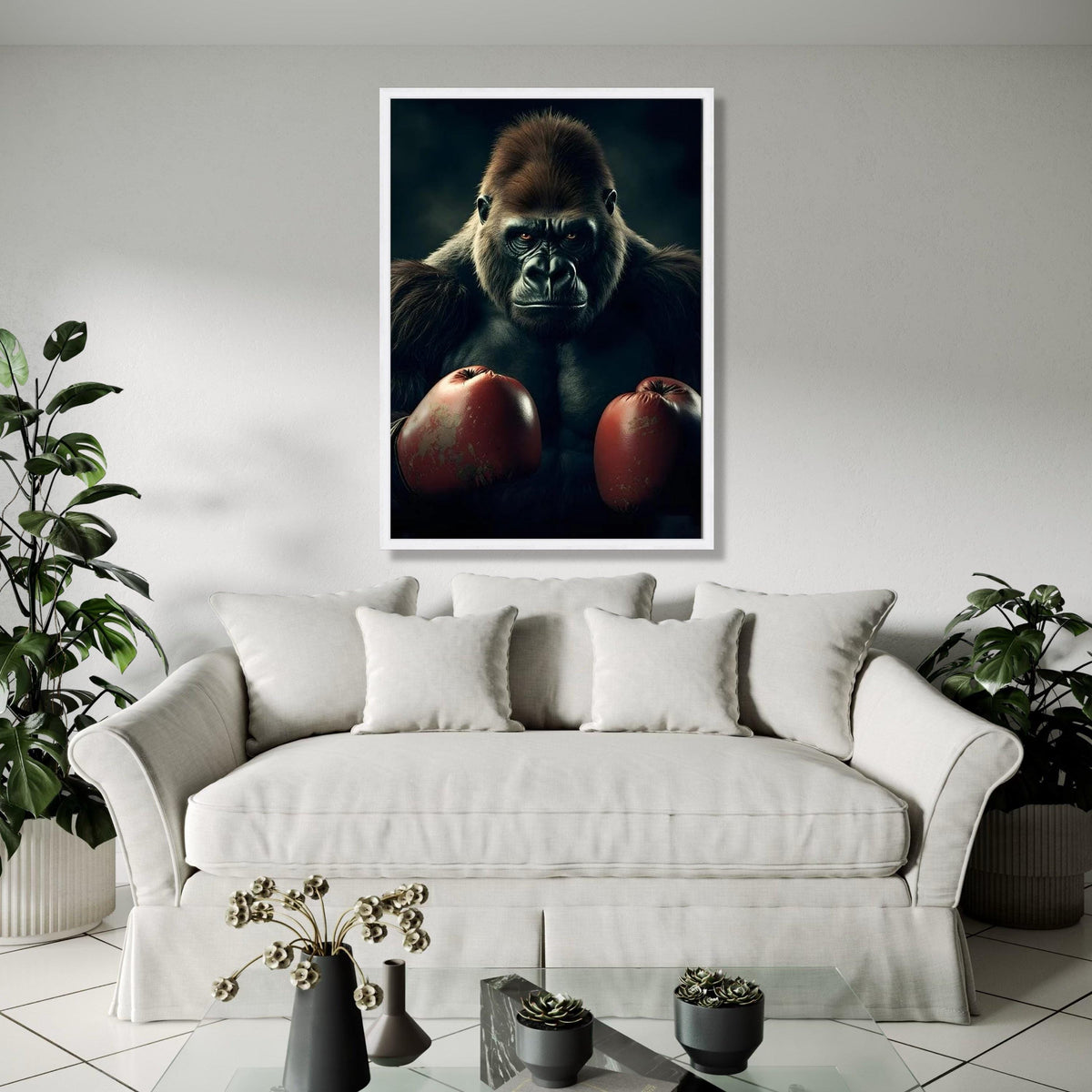 Powerful Gorilla with Boxing Gloves Canvas, Animal Wall Art, Wildlife Canvas Decoration, Bold Jungle Art for Gift Art, Home Decor, Print