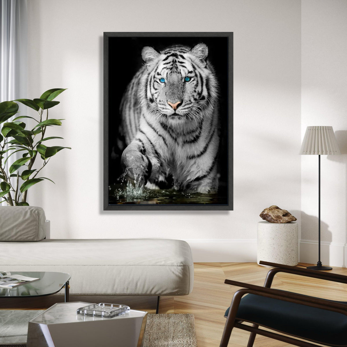 Majestic White Tiger with Blue Eyes Canvas, Wildlife Animal Wall Art, Exotic Jungle Decoration, Fierce Predator Gift Art, Home Decor, Print