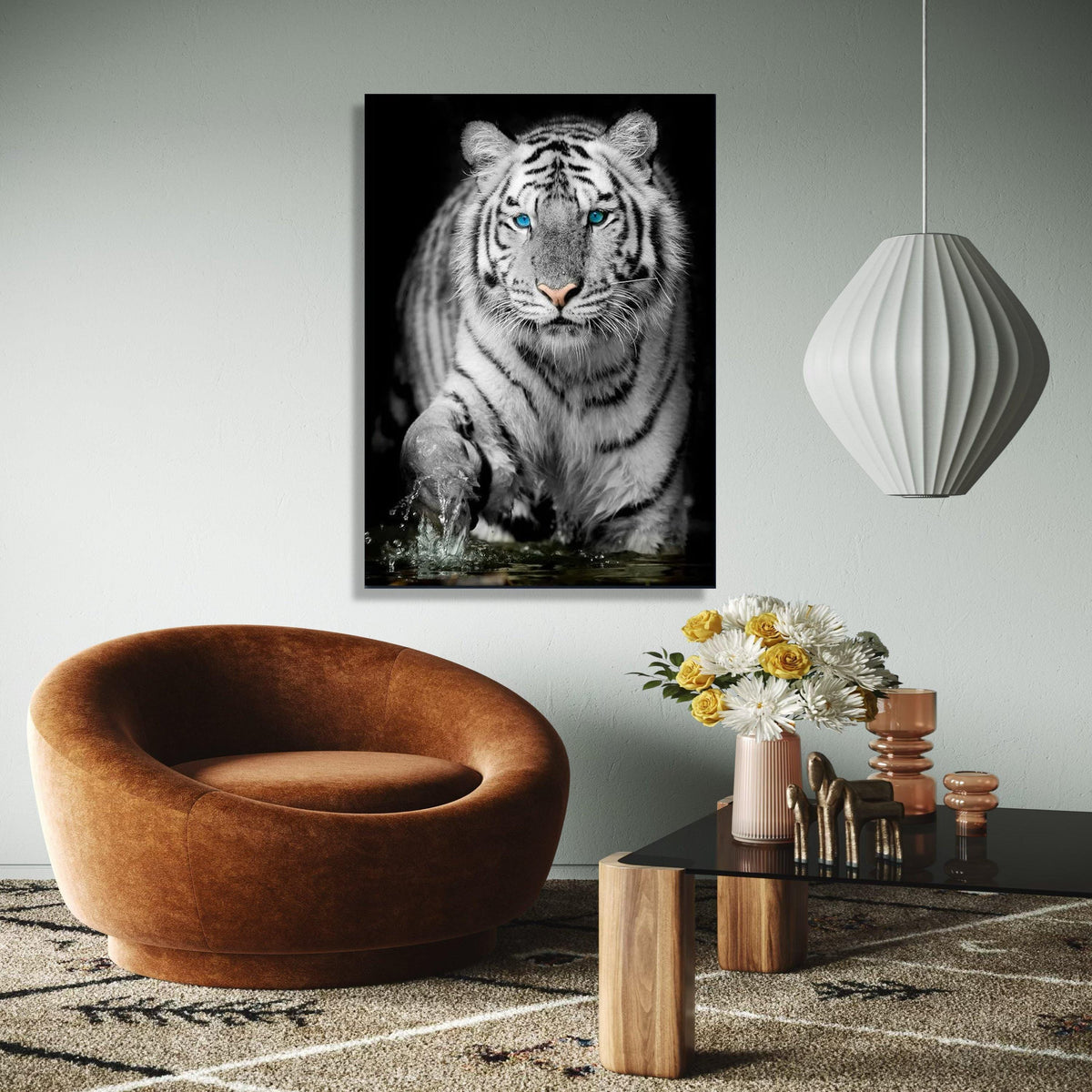 Majestic White Tiger with Blue Eyes Canvas, Wildlife Animal Wall Art, Exotic Jungle Decoration, Fierce Predator Gift Art, Home Decor, Print
