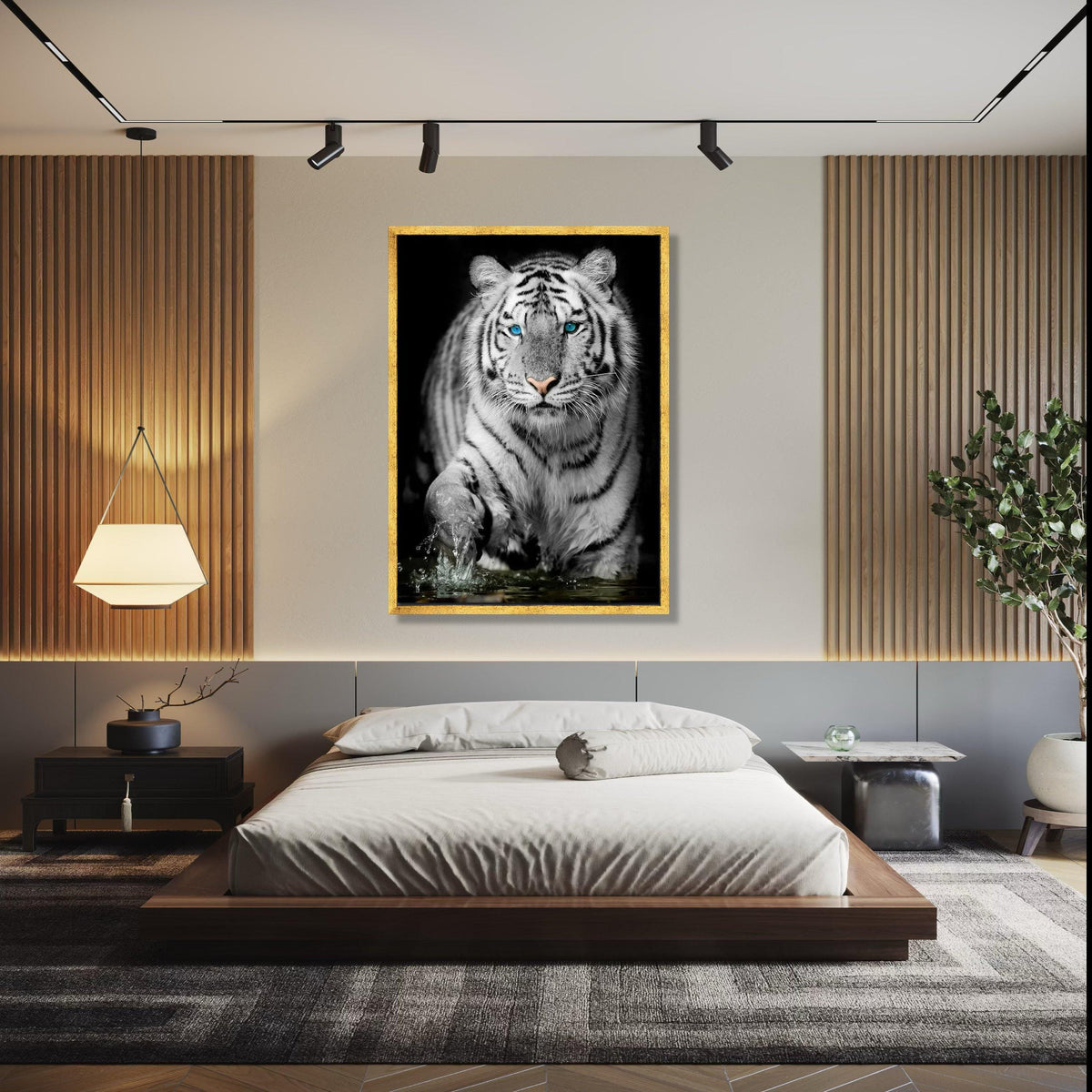 Majestic White Tiger with Blue Eyes Canvas, Wildlife Animal Wall Art, Exotic Jungle Decoration, Fierce Predator Gift Art, Home Decor, Print