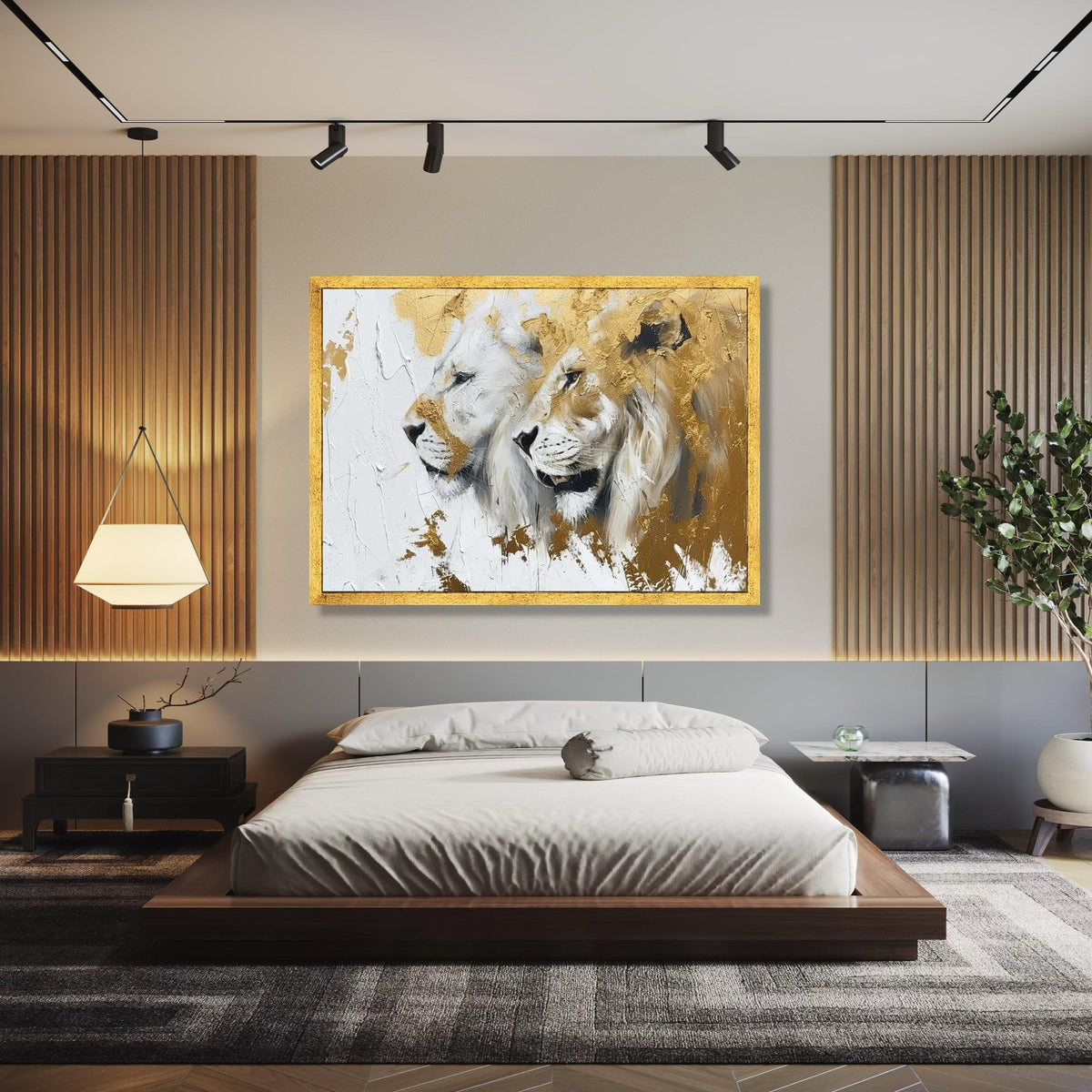 Majestic Lions Canvas Wall Art, Gold Accent Animal Painting, Wildlife Decor, Canvas Art, Safari Wall Decoration, Gift Art, Home Decor, Print