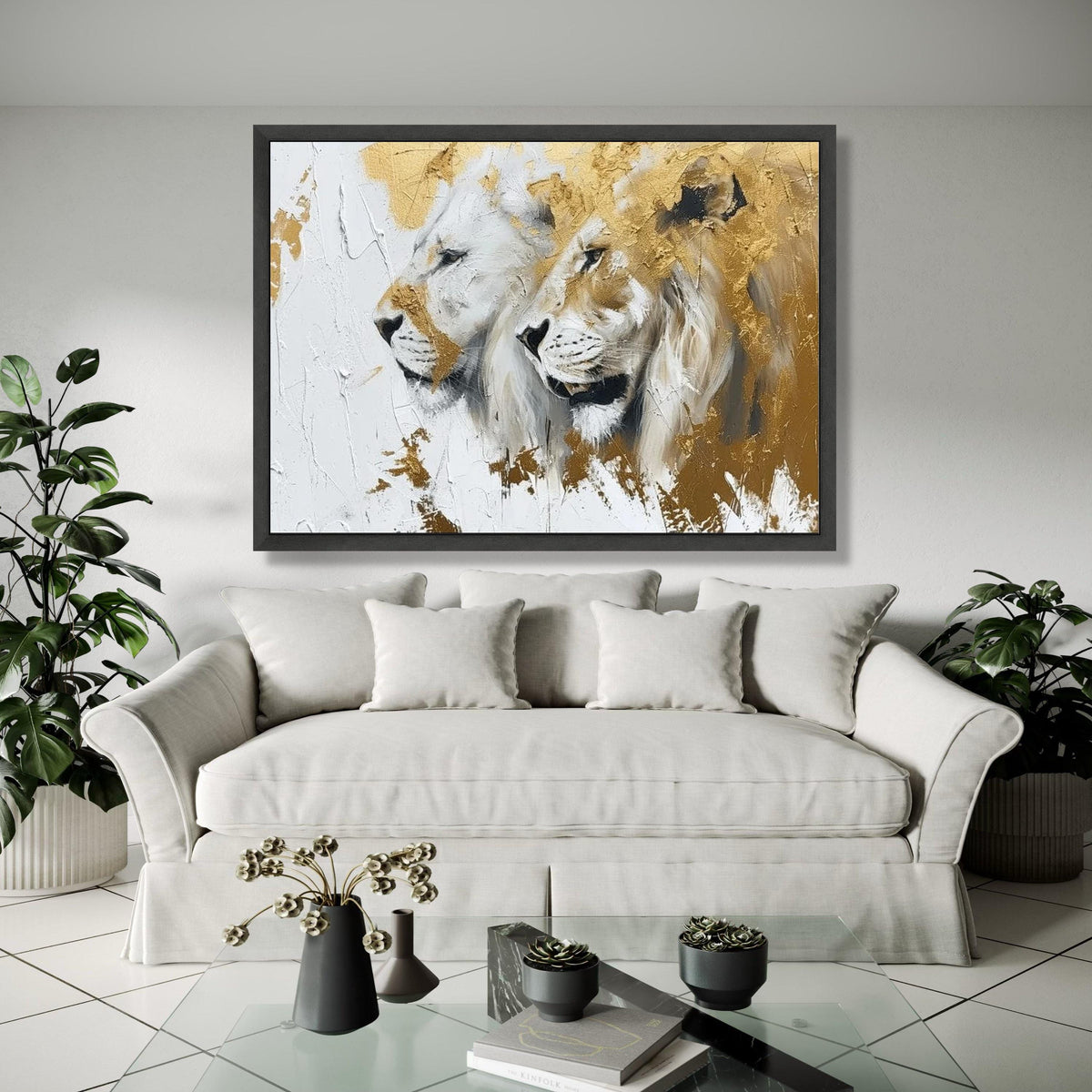 Majestic Lions Canvas Wall Art, Gold Accent Animal Painting, Wildlife Decor, Canvas Art, Safari Wall Decoration, Gift Art, Home Decor, Print