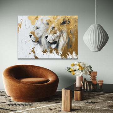 Majestic Lions Canvas Wall Art, Gold Accent Animal Painting, Wildlife Decor, Canvas Art, Safari Wall Decoration, Gift Art, Home Decor, Print