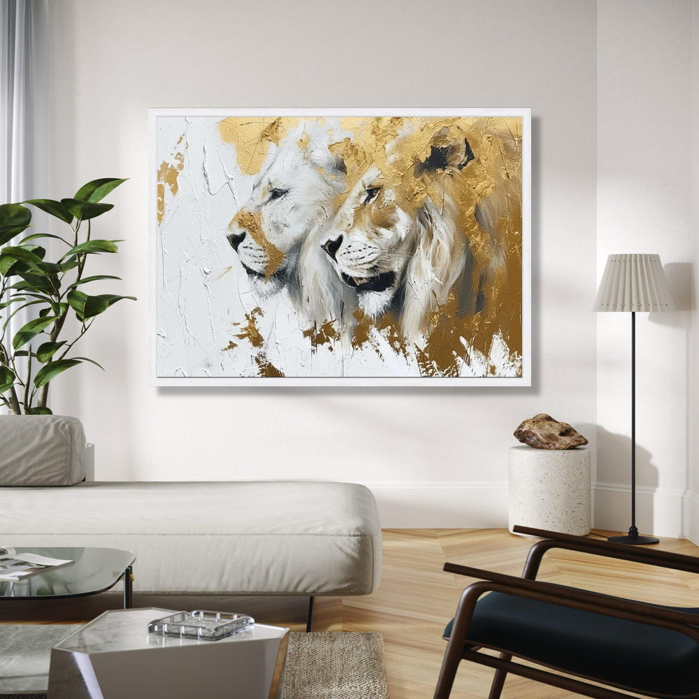 Majestic Lions Canvas Wall Art, Gold Accent Animal Painting, Wildlife Decor, Canvas Art, Safari Wall Decoration, Gift Art, Home Decor, Print