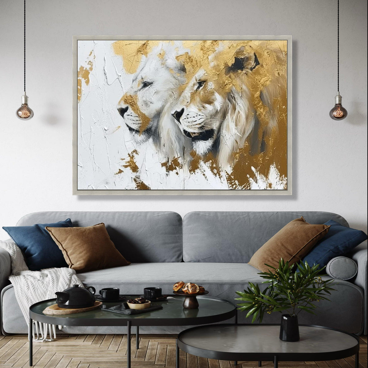 Majestic Lions Canvas Wall Art, Gold Accent Animal Painting, Wildlife Decor, Canvas Art, Safari Wall Decoration, Gift Art, Home Decor, Print