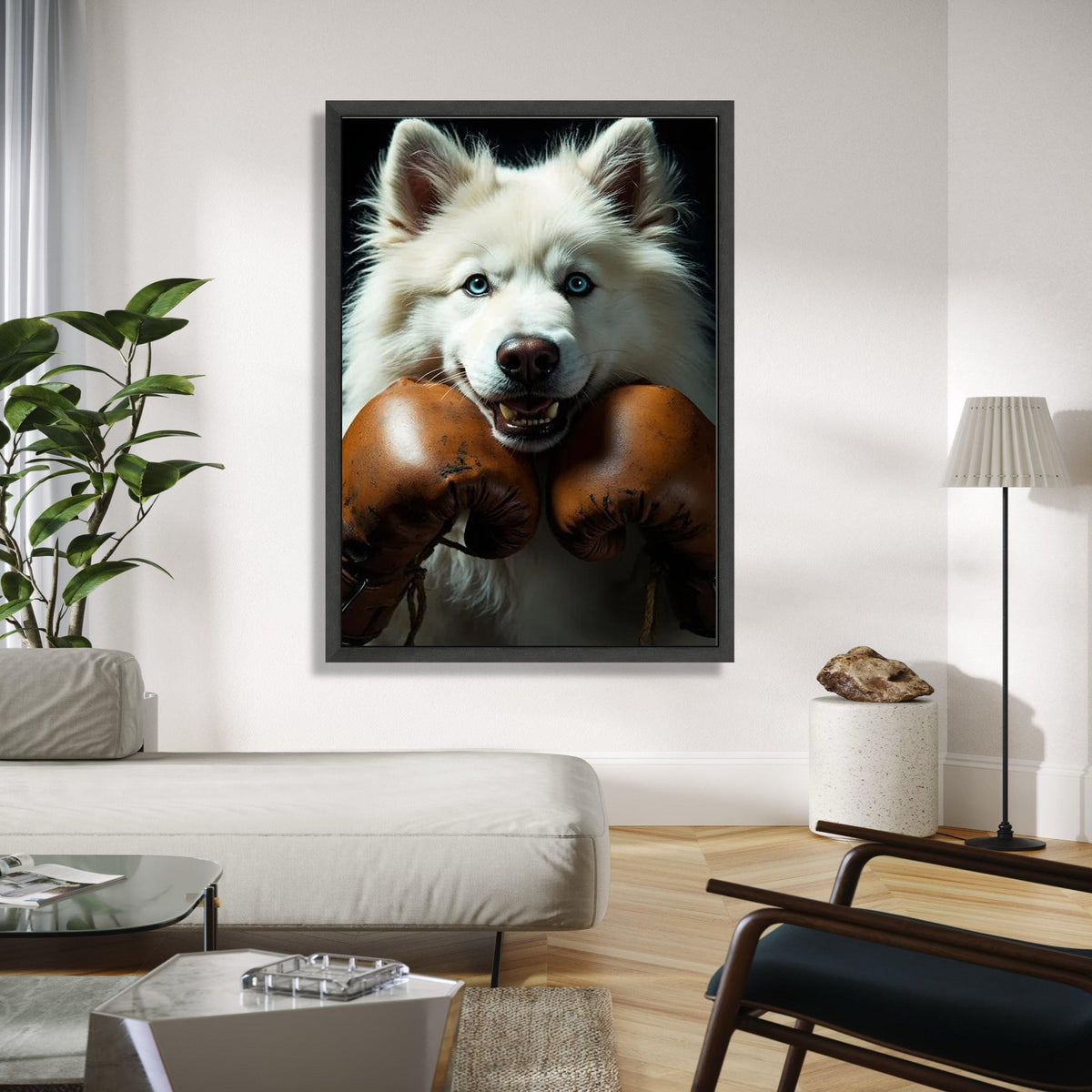 Playful Husky with Vintage Boxing Gloves Canvas, Pet Portrait Wall Art, Animal Decor, Unique Canine Canvas, Fun Gift Art, Home Decor, Print