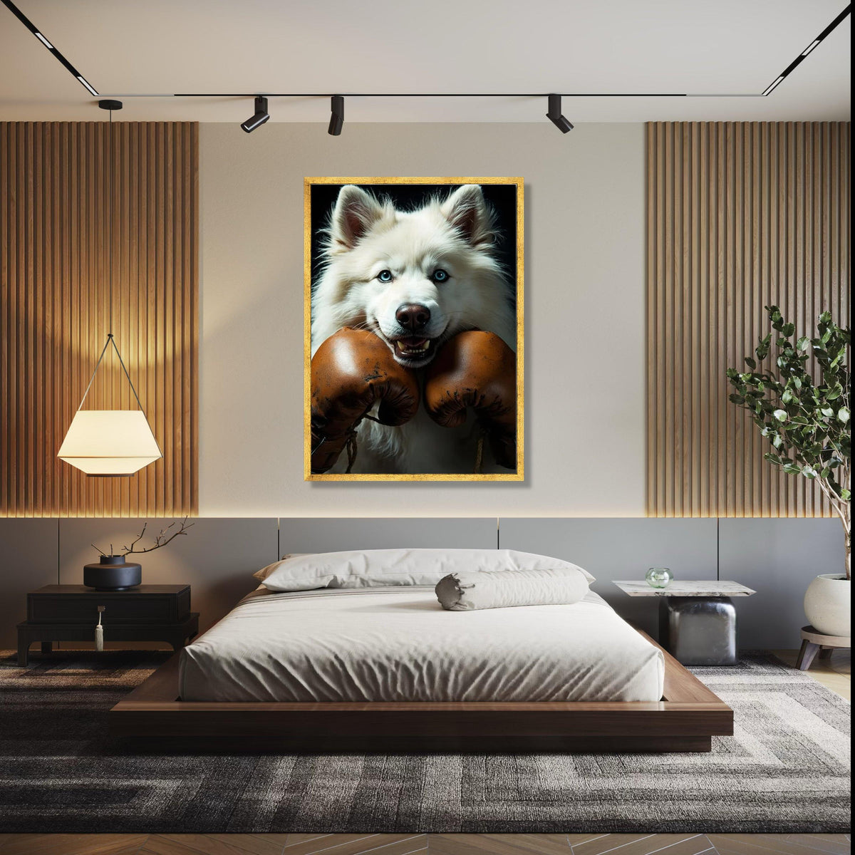 Playful Husky with Vintage Boxing Gloves Canvas, Pet Portrait Wall Art, Animal Decor, Unique Canine Canvas, Fun Gift Art, Home Decor, Print