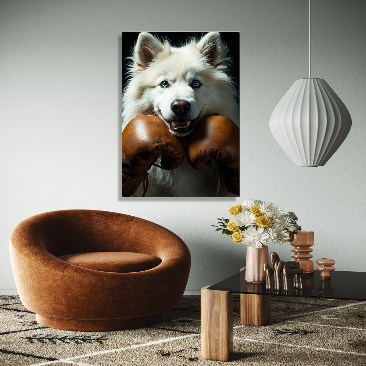 Playful Husky with Vintage Boxing Gloves Canvas, Pet Portrait Wall Art, Animal Decor, Unique Canine Canvas, Fun Gift Art, Home Decor, Print