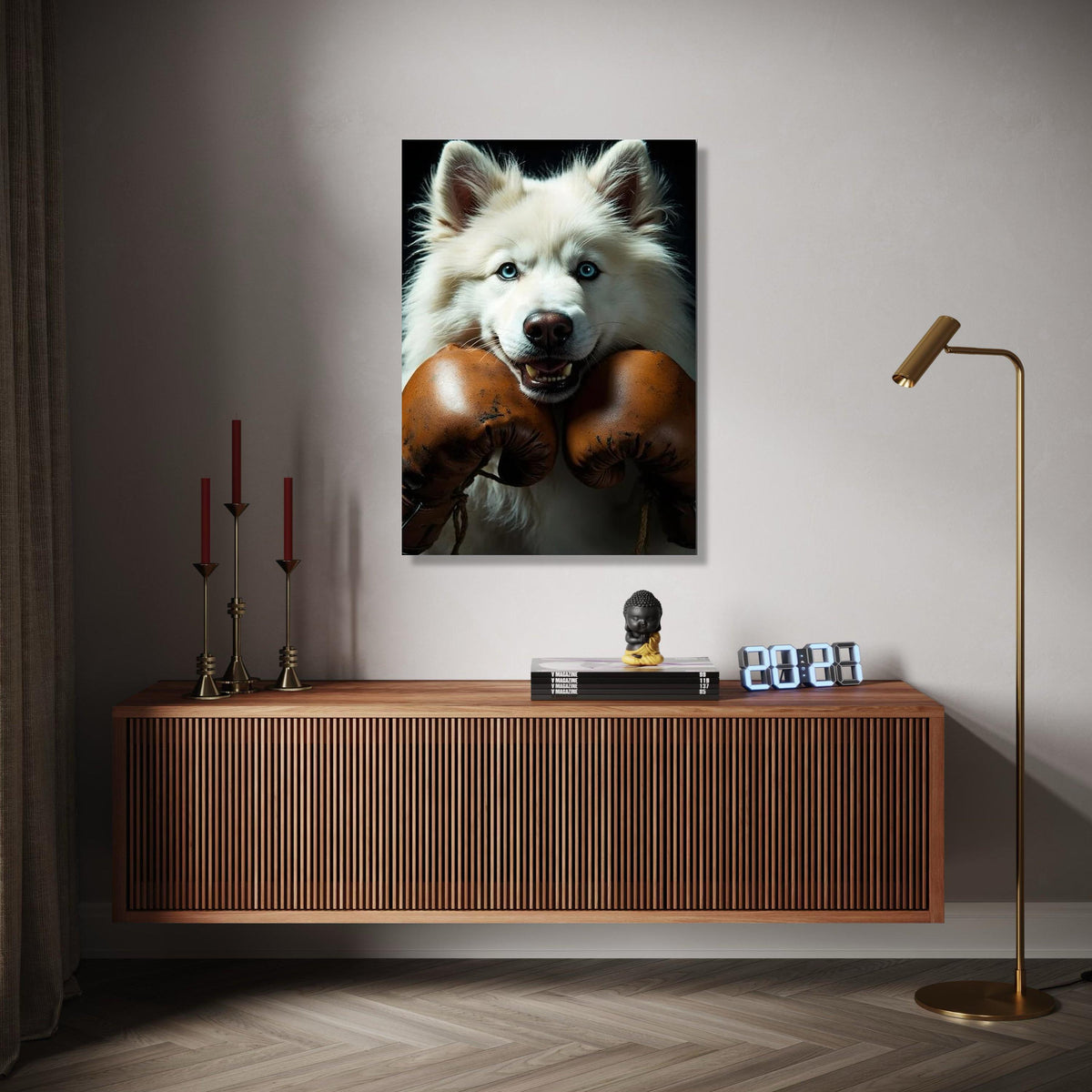 Playful Husky with Vintage Boxing Gloves Canvas, Pet Portrait Wall Art, Animal Decor, Unique Canine Canvas, Fun Gift Art, Home Decor, Print