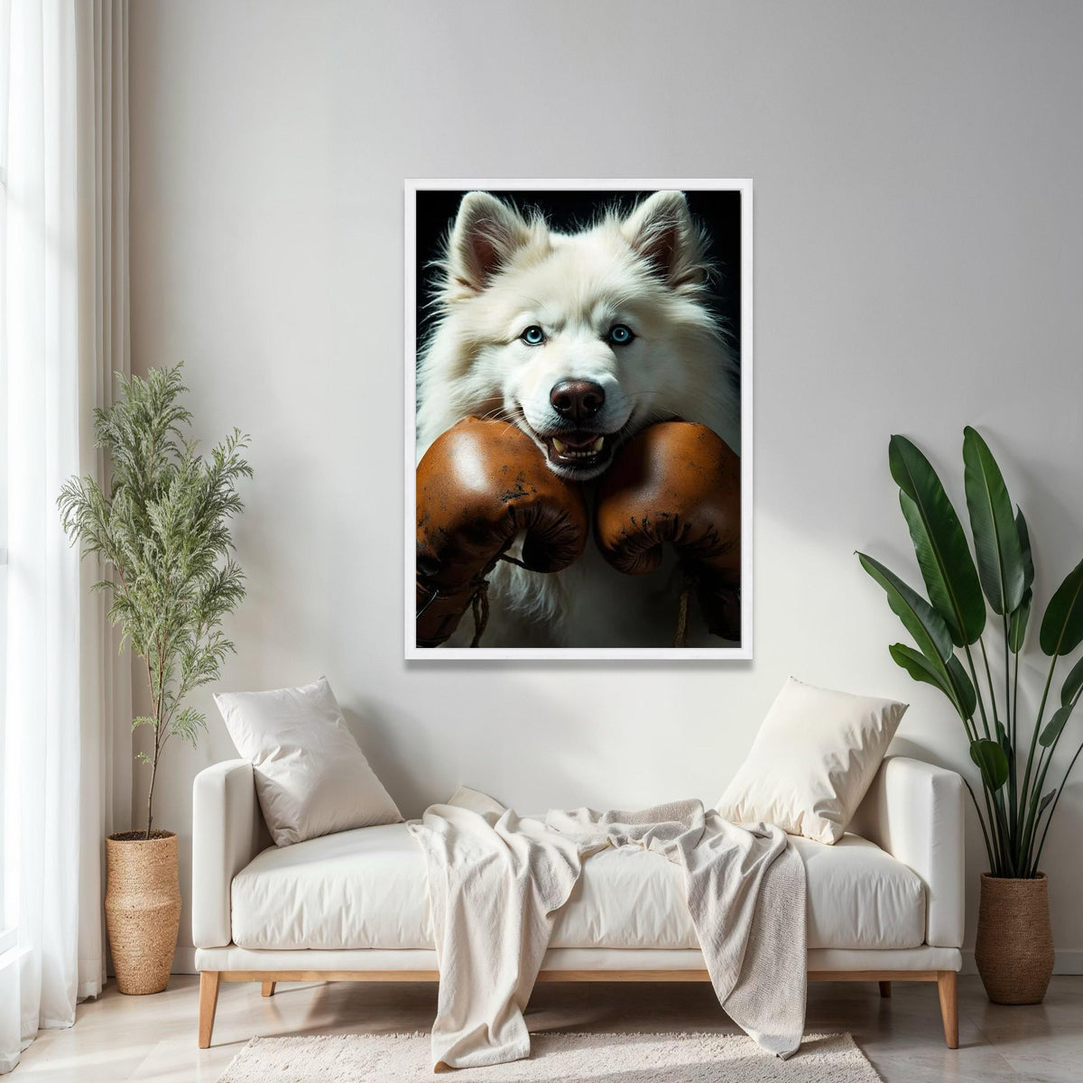 Playful Husky with Vintage Boxing Gloves Canvas, Pet Portrait Wall Art, Animal Decor, Unique Canine Canvas, Fun Gift Art, Home Decor, Print