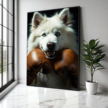 Playful Husky with Vintage Boxing Gloves Canvas, Pet Portrait Wall Art, Animal Decor, Unique Canine Canvas, Fun Gift Art, Home Decor, Print