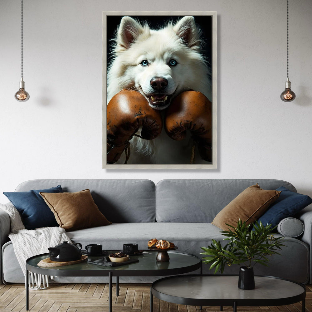 Playful Husky with Vintage Boxing Gloves Canvas, Pet Portrait Wall Art, Animal Decor, Unique Canine Canvas, Fun Gift Art, Home Decor, Print