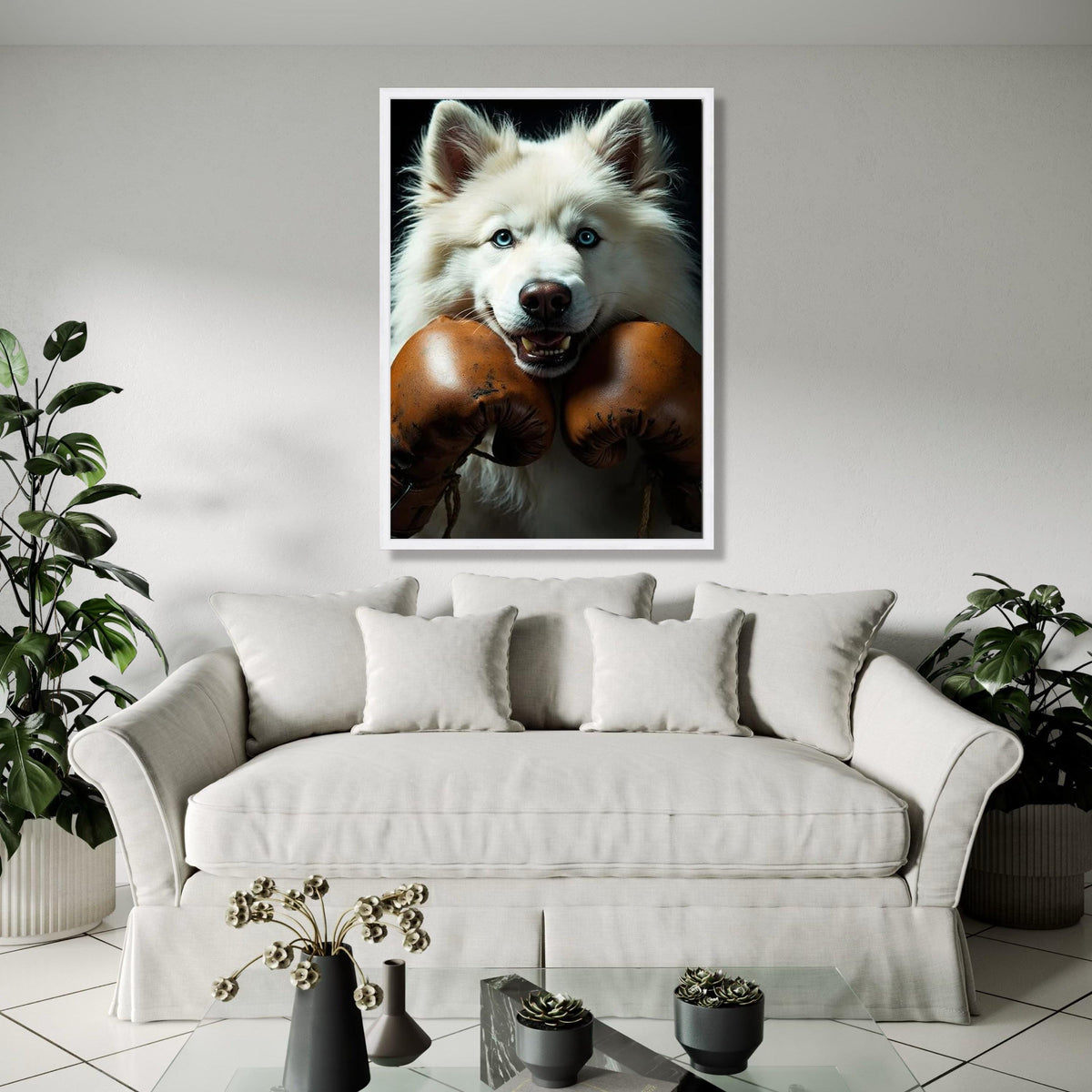 Playful Husky with Vintage Boxing Gloves Canvas, Pet Portrait Wall Art, Animal Decor, Unique Canine Canvas, Fun Gift Art, Home Decor, Print