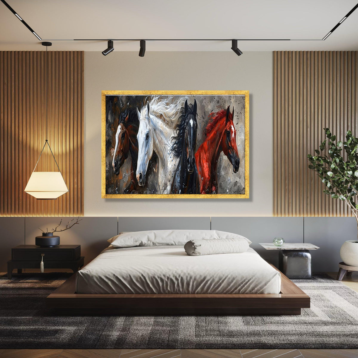 Galloping Horses Canvas Wall Art, Four Horse Painting, Animal Nature Canvas, Rustic Home Decor, Dynamic Gift Art, Home Decor, Print