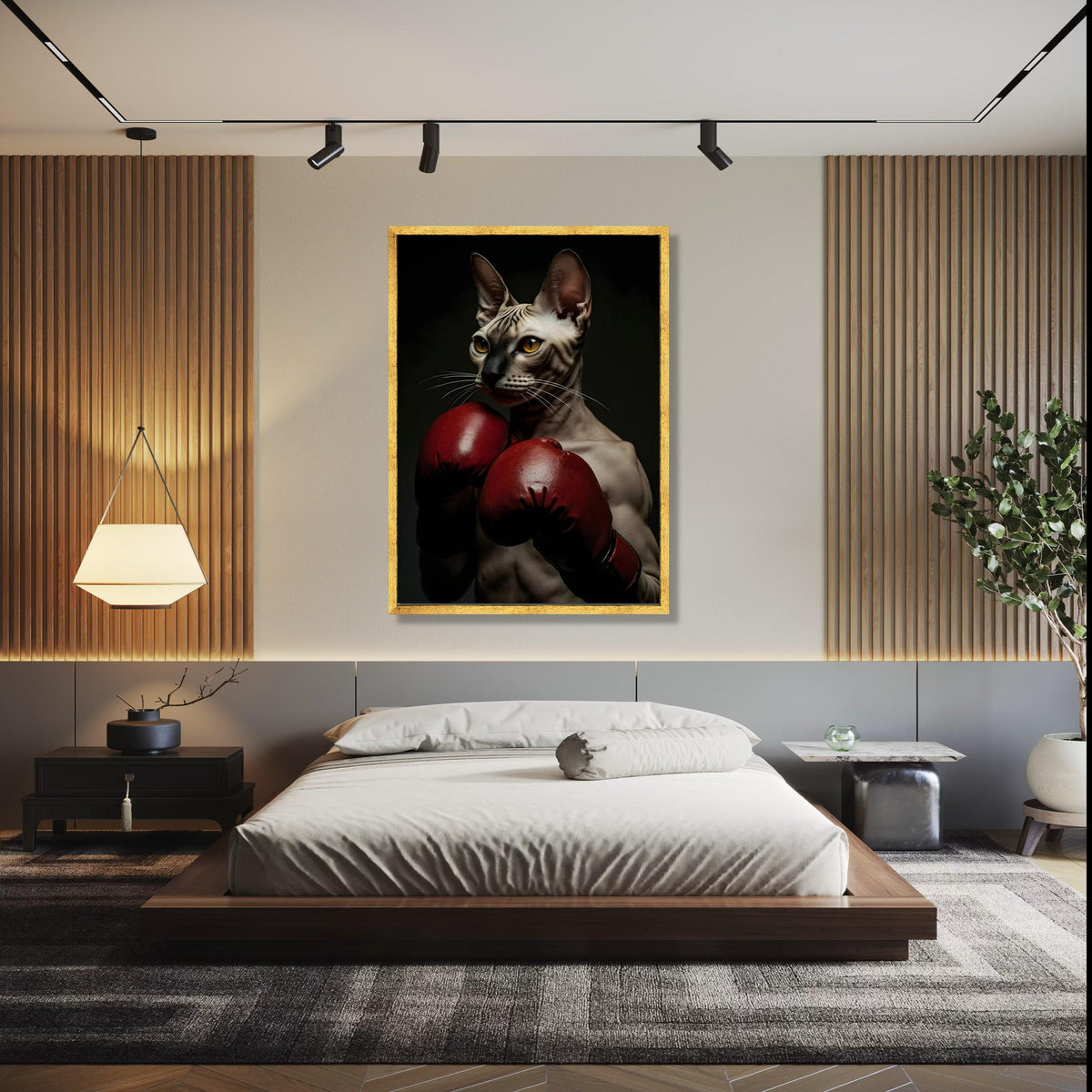 Sphynx Cat Boxer Canvas Wall Art, Unique Animal Portrait, Sports Theme Wall Decor, Boxing Gloves Artwork, Modern Gift Art, Home Decor, Print