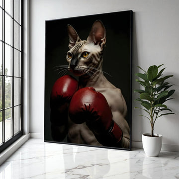 Sphynx Cat Boxer Canvas Wall Art, Unique Animal Portrait, Sports Theme Wall Decor, Boxing Gloves Artwork, Modern Gift Art, Home Decor, Print
