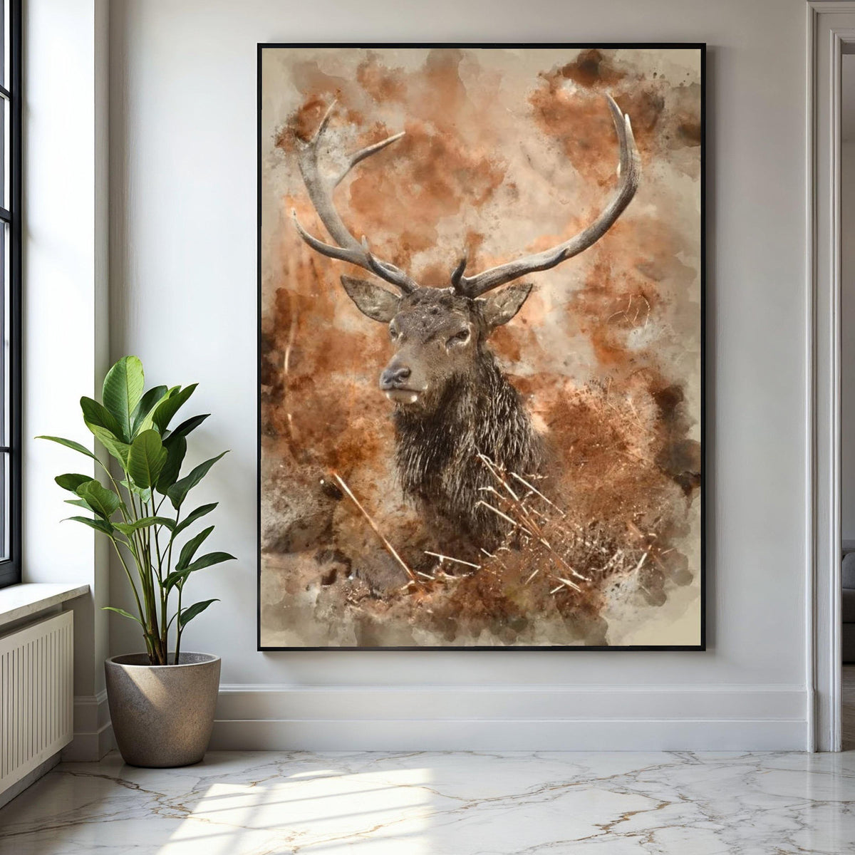 Majestic Deer Portrait Canvas Wall Art, Rustic Wildlife Painting, Nature Animal Decor, Forest Theme Canvas, Gift Art, Home Decor, Print