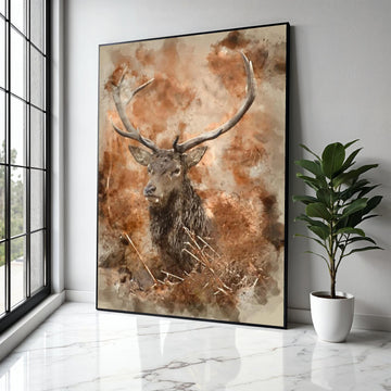 Majestic Deer Portrait Canvas Wall Art, Rustic Wildlife Painting, Nature Animal Decor, Forest Theme Canvas, Gift Art, Home Decor, Print