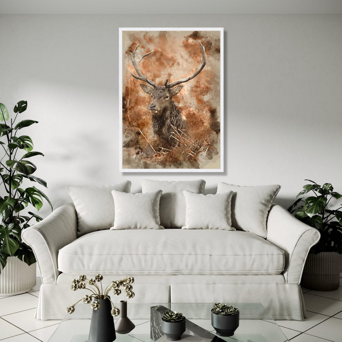 Majestic Deer Portrait Canvas Wall Art, Rustic Wildlife Painting, Nature Animal Decor, Forest Theme Canvas, Gift Art, Home Decor, Print