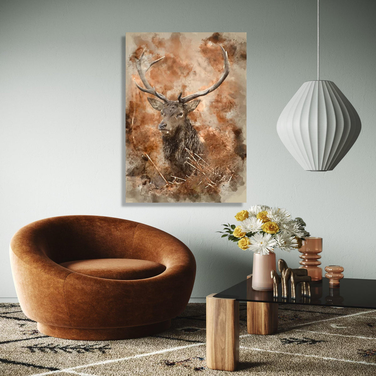 Majestic Deer Portrait Canvas Wall Art, Rustic Wildlife Painting, Nature Animal Decor, Forest Theme Canvas, Gift Art, Home Decor, Print
