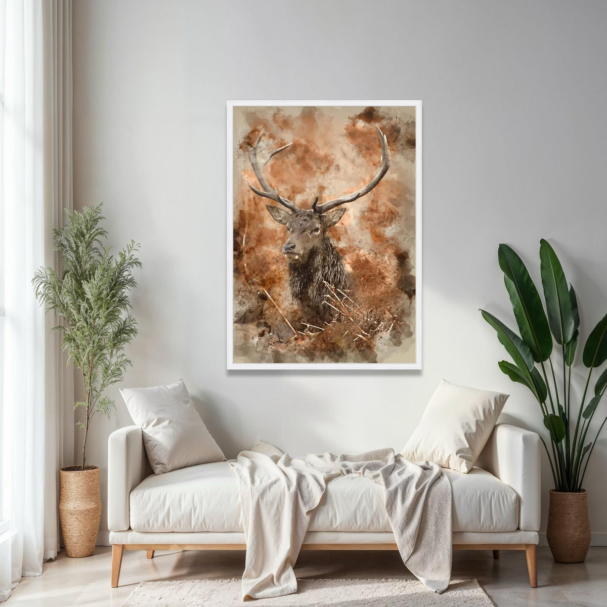 Majestic Deer Portrait Canvas Wall Art, Rustic Wildlife Painting, Nature Animal Decor, Forest Theme Canvas, Gift Art, Home Decor, Print
