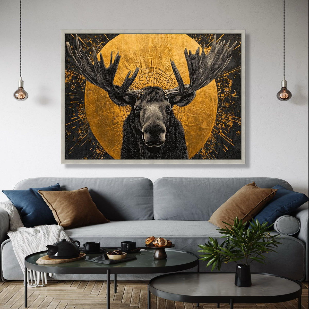 Majestic Moose Canvas Wall Art, Gold Circle Animal Portrait, Wildlife Illustration Canvas, Rustic Lodge Decor, Gift Art, Home Decor, Print