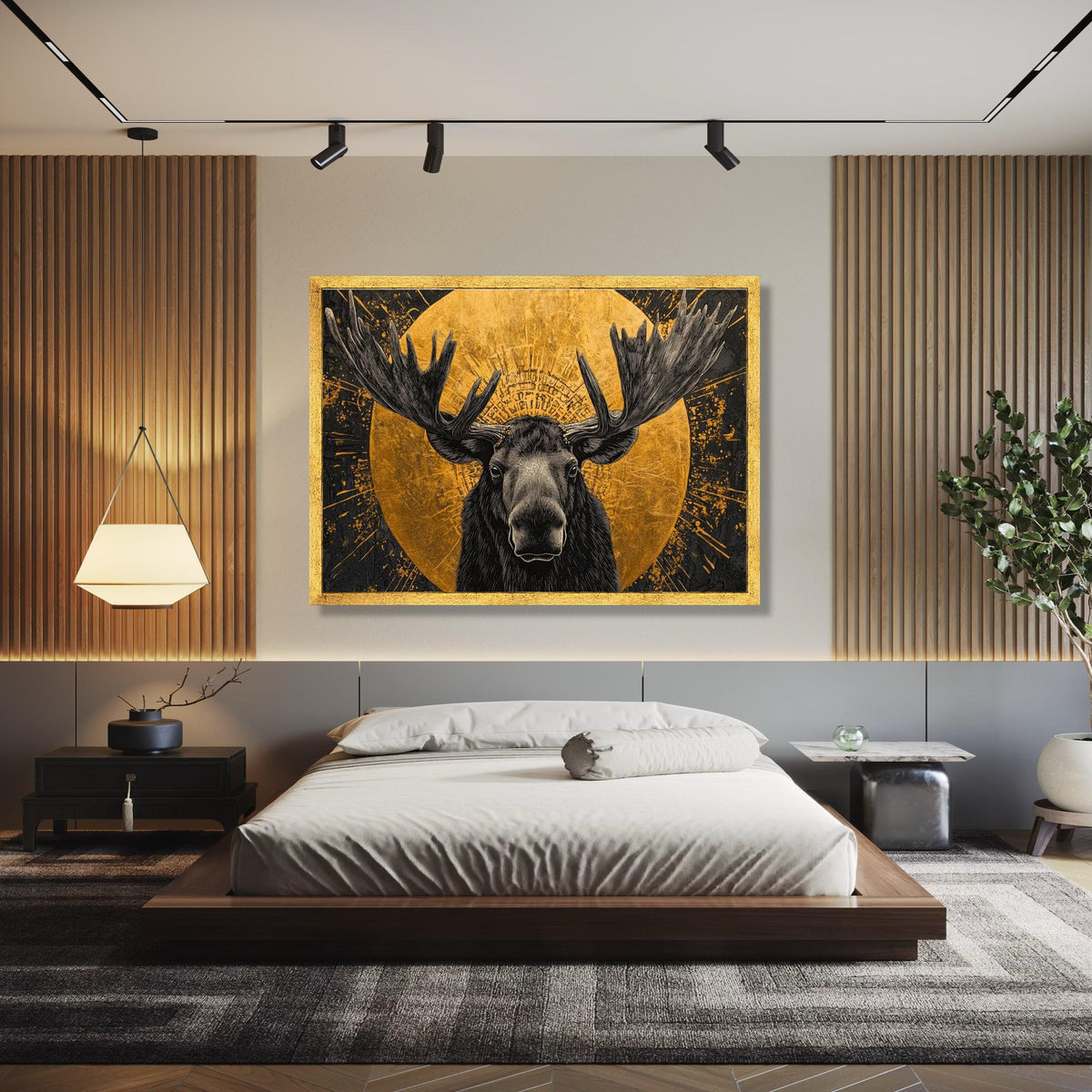 Majestic Moose Canvas Wall Art, Gold Circle Animal Portrait, Wildlife Illustration Canvas, Rustic Lodge Decor, Gift Art, Home Decor, Print